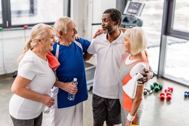 Group learning about the benefits of fitness for seniors